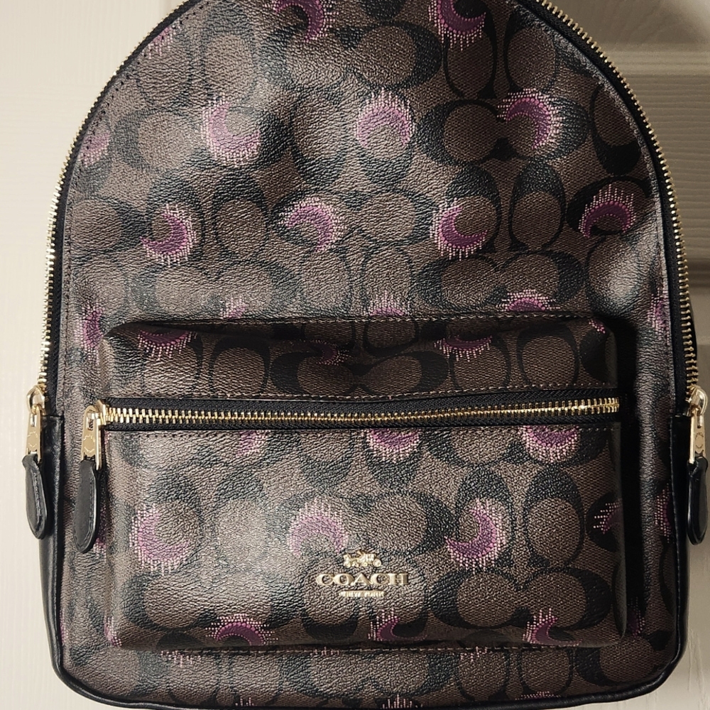Coach Medium Charlie Backpack In Signature Canvas With Moon Print